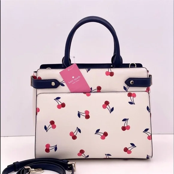 Kate Spade White and Navy Cherry Print Handbag - Picture 2 of 14